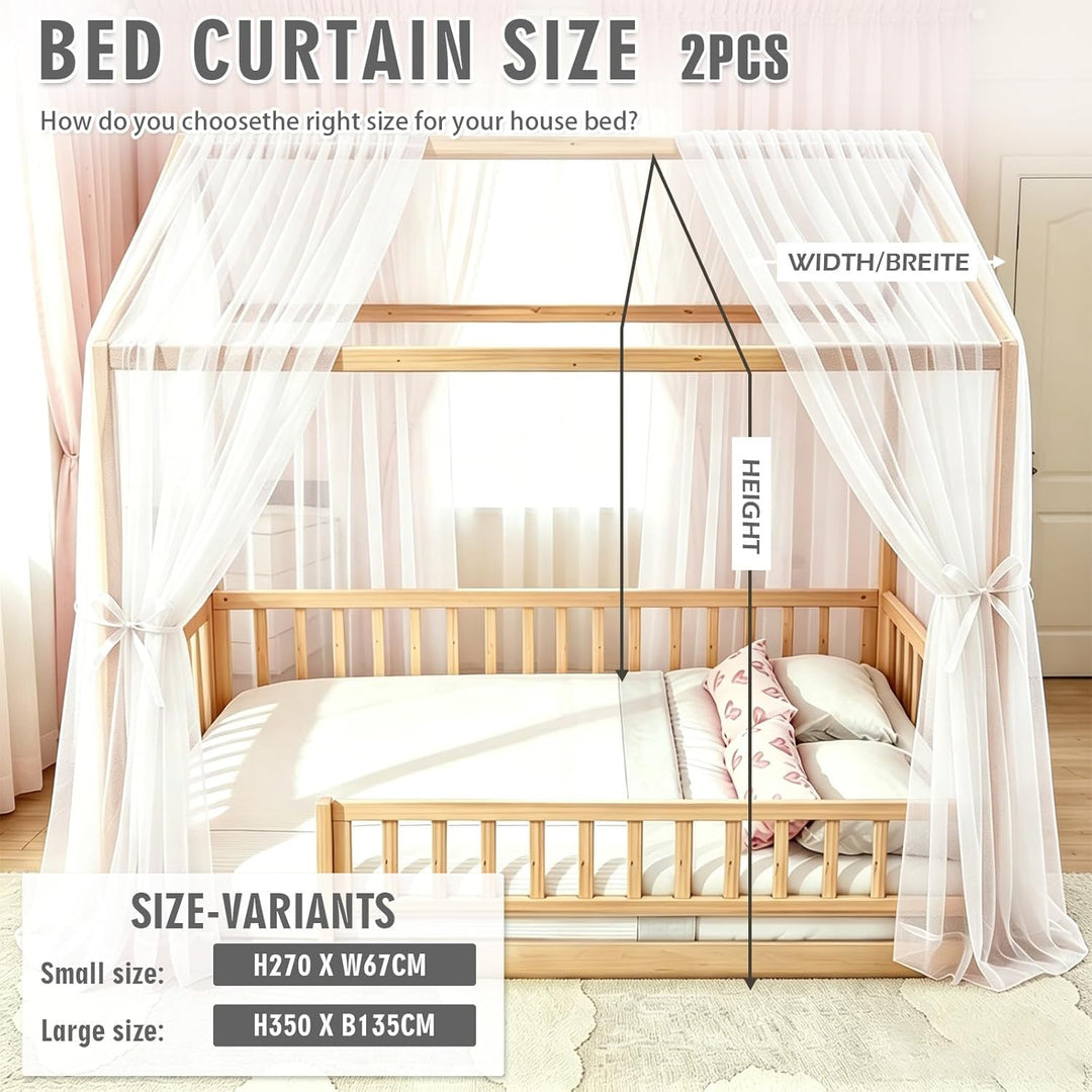 2 Stück Hausbett Himmel Set - 150 x 350 cm Betthimmel Milan-Garn, Betthimmel Hausbett, Leichte Atmun
