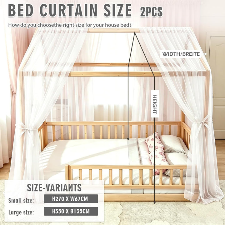 2 Stück Hausbett Himmel Set - 150 x 350 cm Betthimmel Milan-Garn, Betthimmel Hausbett, Leichte Atmun