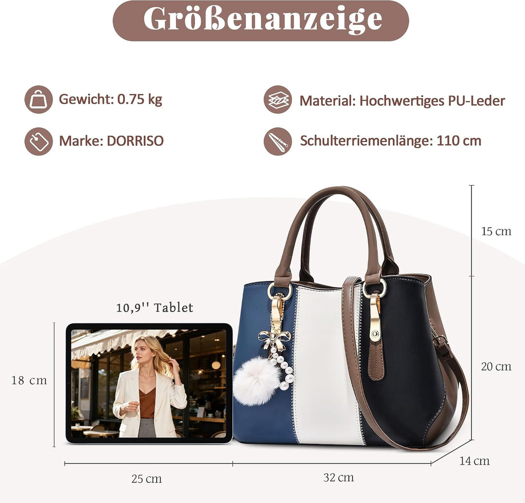 DORRISO Damen Handtasche Mode Pompons Anhänger Umhängetasche Elegantes Casual Reise Handtasche Fraue