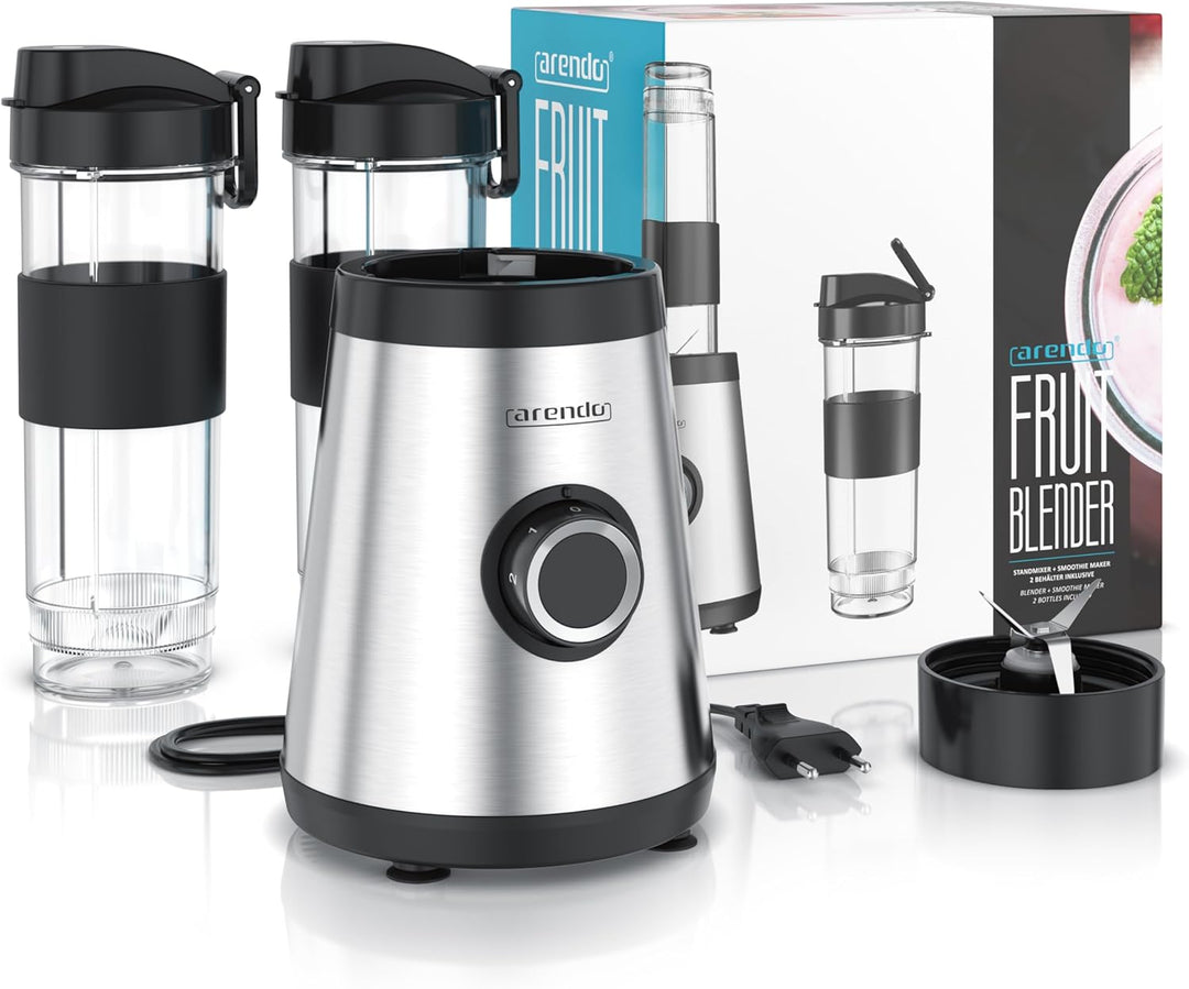 Arendo - Standmixer klein - 500 W – mini Smoothie Maker to Go - Mixer - zwei Becher – 500-570 ml – K