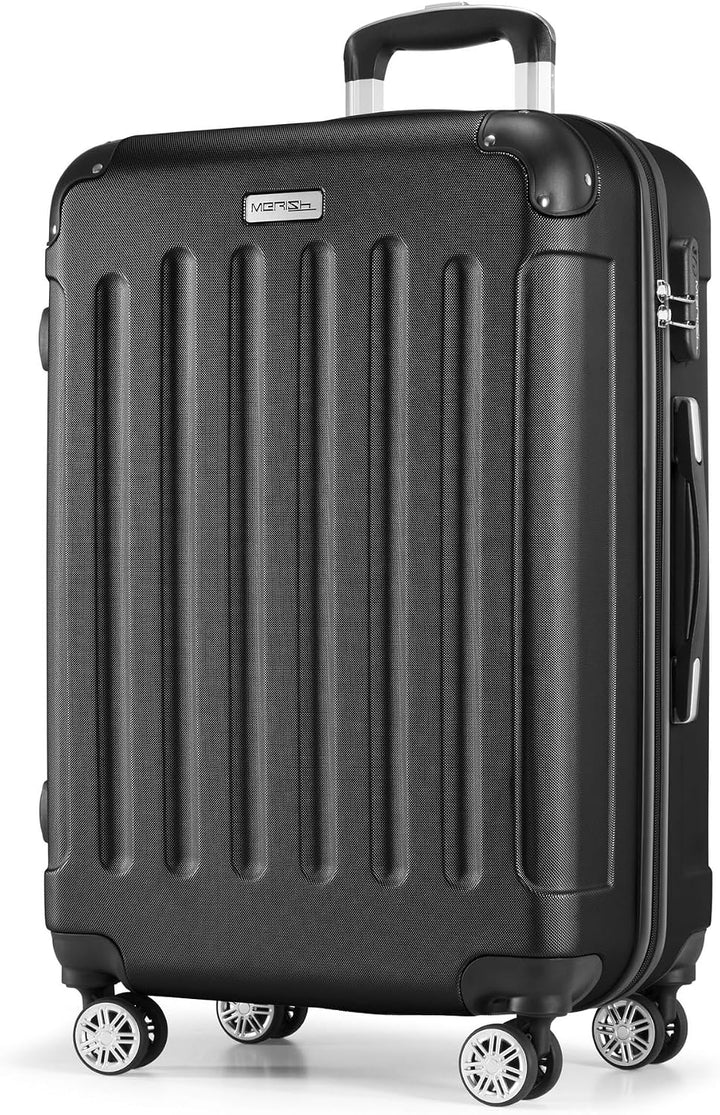 MERISH Reisekoffer Koffer Kofferset Trolleys Zwillingsrollen 3tlg. Hartschale in 9 Farben (Black, Se