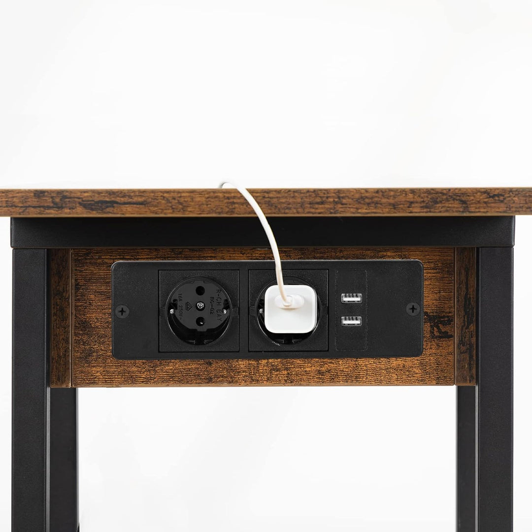 HOOBRO Beistelltisch mit Ladestation, Flip C-Form Sofatisch, Couchtisch mit Rädern und Ablagefläche,