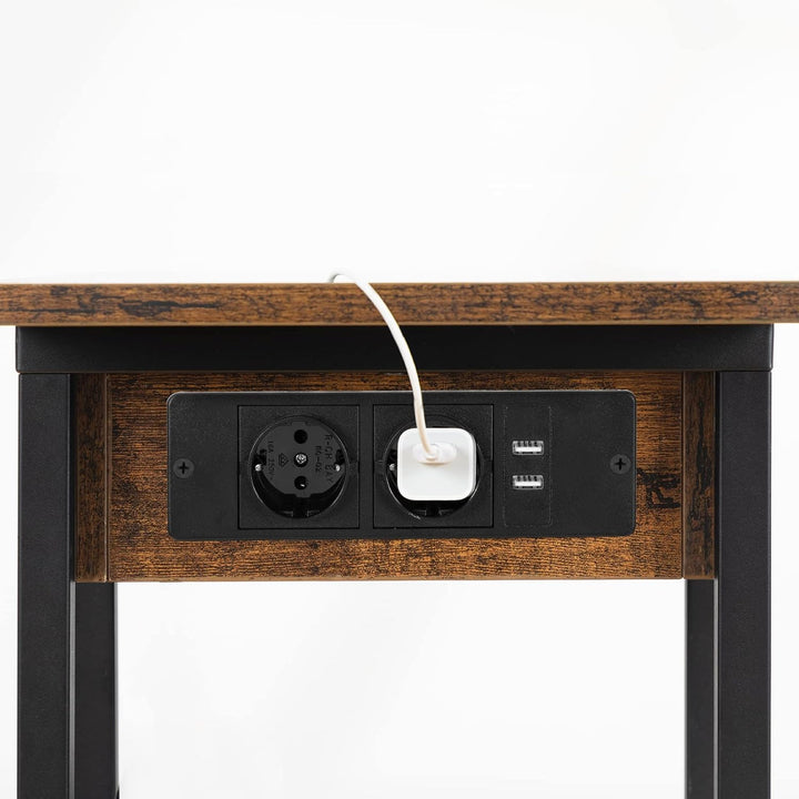 HOOBRO Beistelltisch mit Ladestation, Flip C-Form Sofatisch, Couchtisch mit Rädern und Ablagefläche,