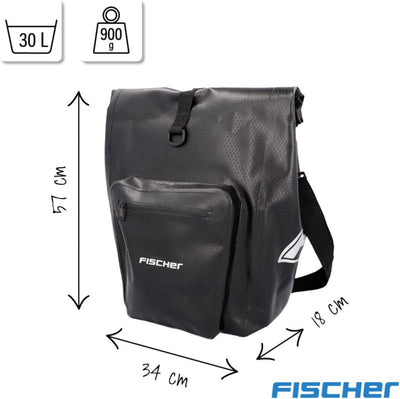 FISCHER Gepäckträgertasche Plus Terra, Fahrradtasche, wasserdicht, schwarz, Volumen 30 Liter