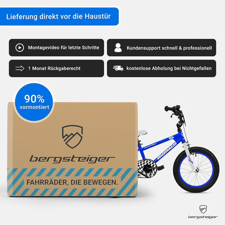 Bergsteiger Monaco 16 Zoll Kinderfahrrad, geeignet für 4, 5, 6 Jahre, BMX, Stützräder, Rücktrittbrem