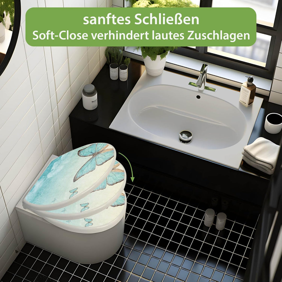 banjado Toilettendeckel mit Absenkautomatik 44,5x37cm - Soft Close Toilettensitz - WC Sitz mit Absen