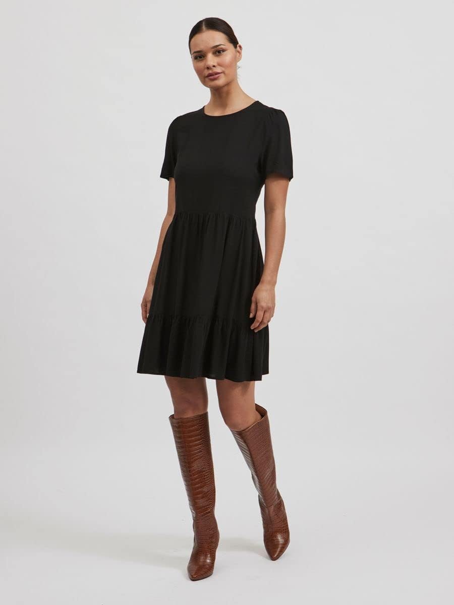 Vila Damen Vipaya S/S Dress-Noos Kleid 40 Schwarz, 40 Schwarz