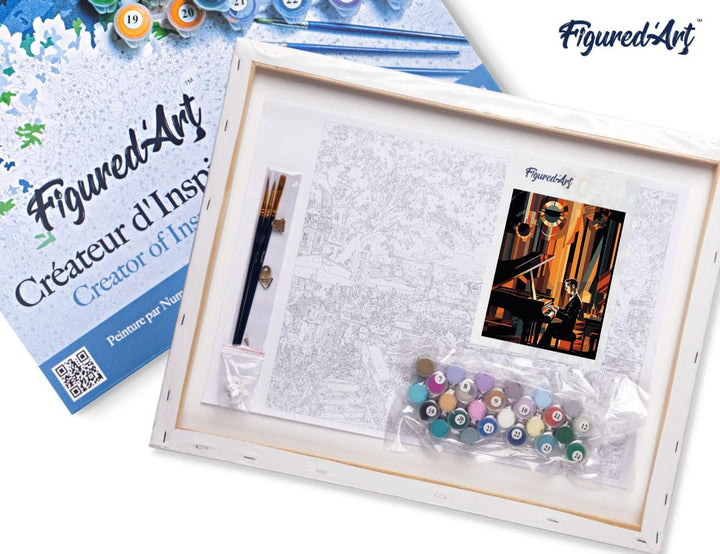 Figured'Art Malen Nach Zahlen Erwachsene Mit Rahmen Art-Deco-Mann am Klavier - Paint by Numbers Bast