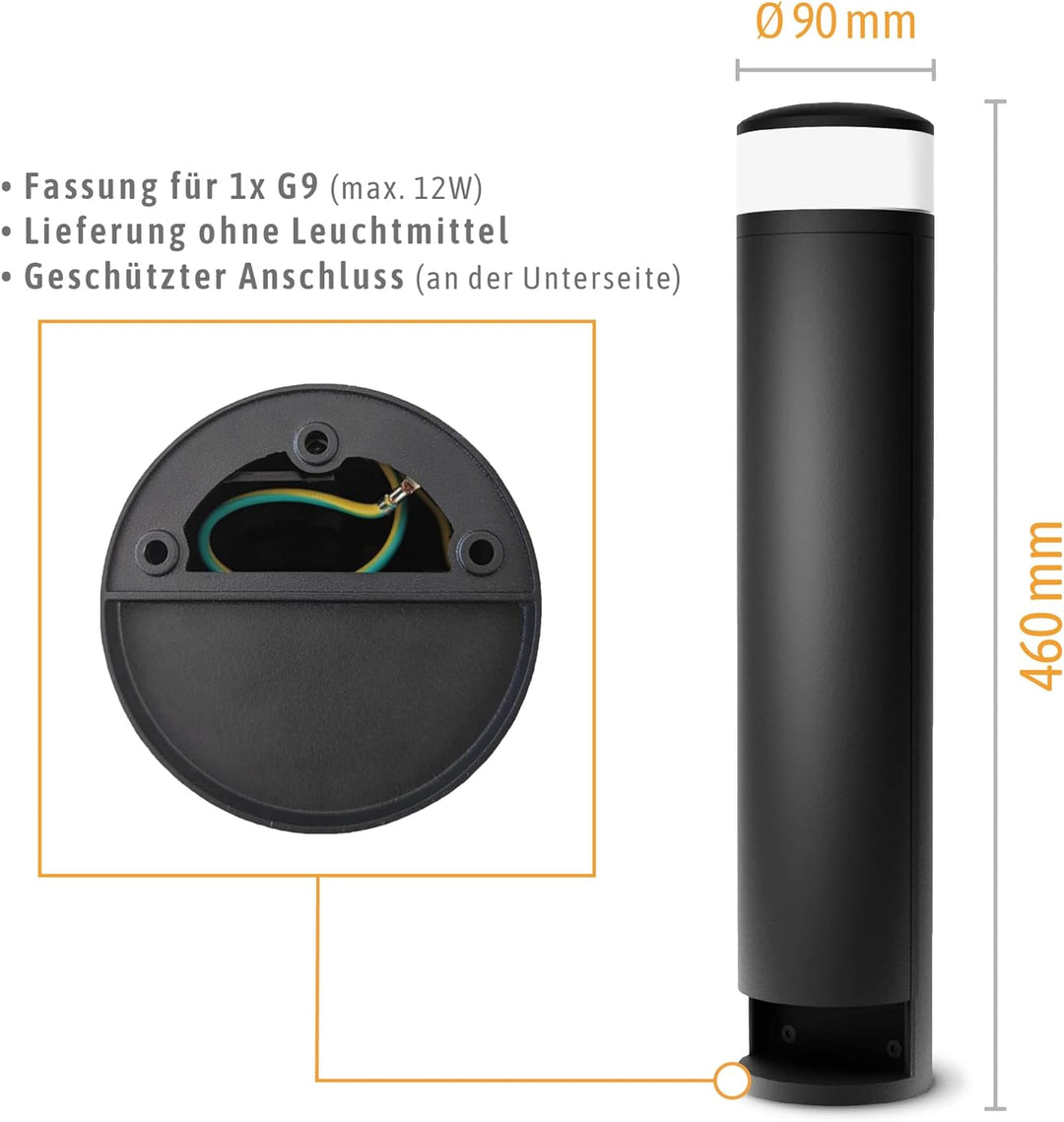 SSC-LUXon PALISO Design Lichtsäule Garten mit 2x Steckdosen für Aussen - Aussenstehlampe Pollerleuch