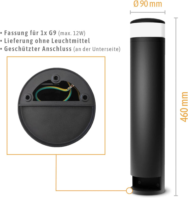 SSC-LUXon PALISO Design Lichtsäule Garten mit 2x Steckdosen für Aussen - Aussenstehlampe Pollerleuch