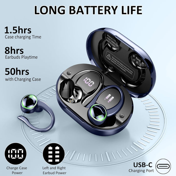 Rolosar Bluetooth Kopfhörer, Kopfhörer Kabellos Bluetooth 5.4 Sport, 50 std Spielzeit In Ear Kopfhör