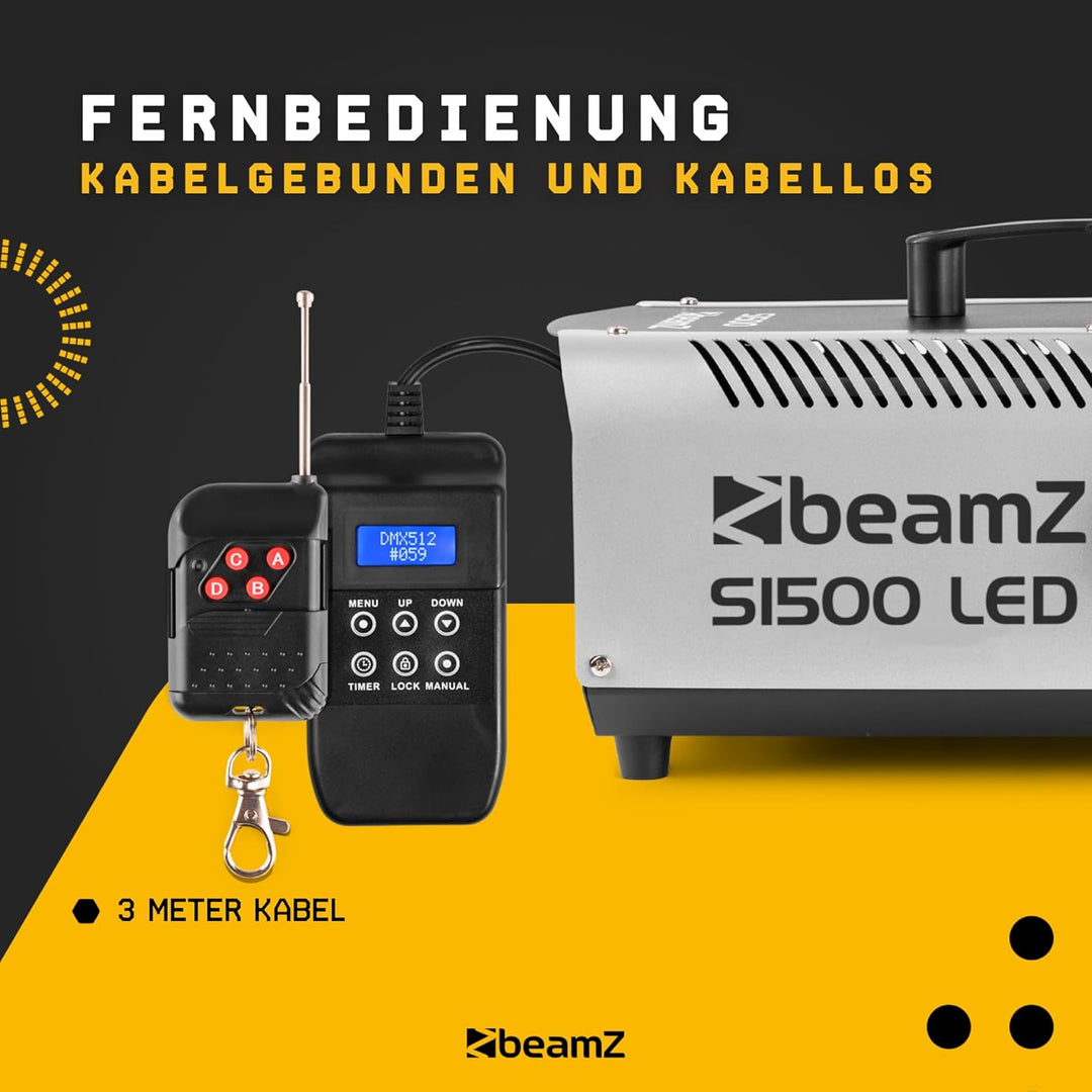 BeamZ S1500LED Nebelmaschine mit Lichteffekt, 1500 Watt, RGBW LEDs, Fogger, Rauchmaschine mit LED, F