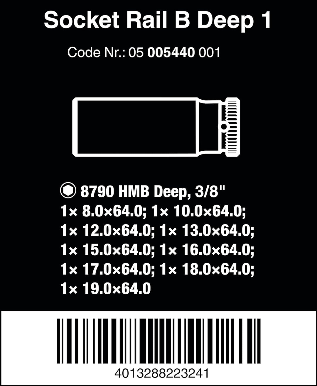 Wera 05005440001 Nuss-Magnetleiste B Deep 1 Steckschlüsseleinsatz-Satz, 3/8"-Antrieb, 9-teilig B Dee