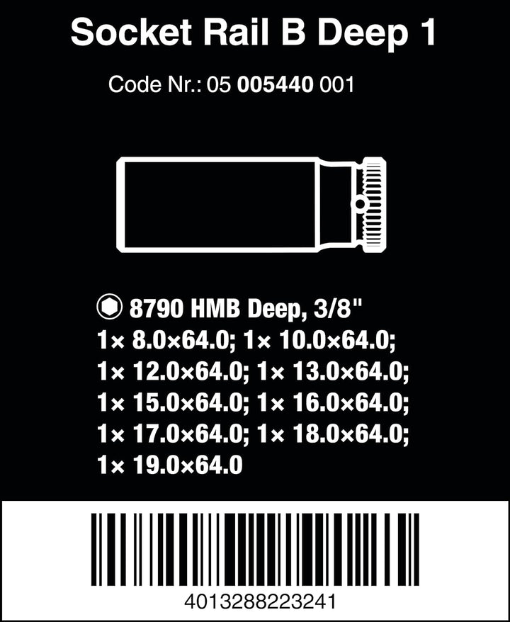 Wera 05005440001 Nuss-Magnetleiste B Deep 1 Steckschlüsseleinsatz-Satz, 3/8"-Antrieb, 9-teilig B Dee