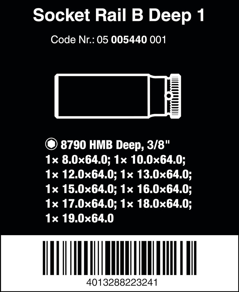 Wera 05005440001 Nuss-Magnetleiste B Deep 1 Steckschlüsseleinsatz-Satz, 3/8"-Antrieb, 9-teilig B Dee