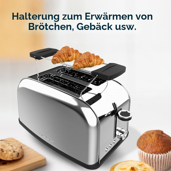 Cecotec Vertikaler Toaster Toastin' time 850 Inox Essential, 850W, Doppelter langer Schlitz und brei
