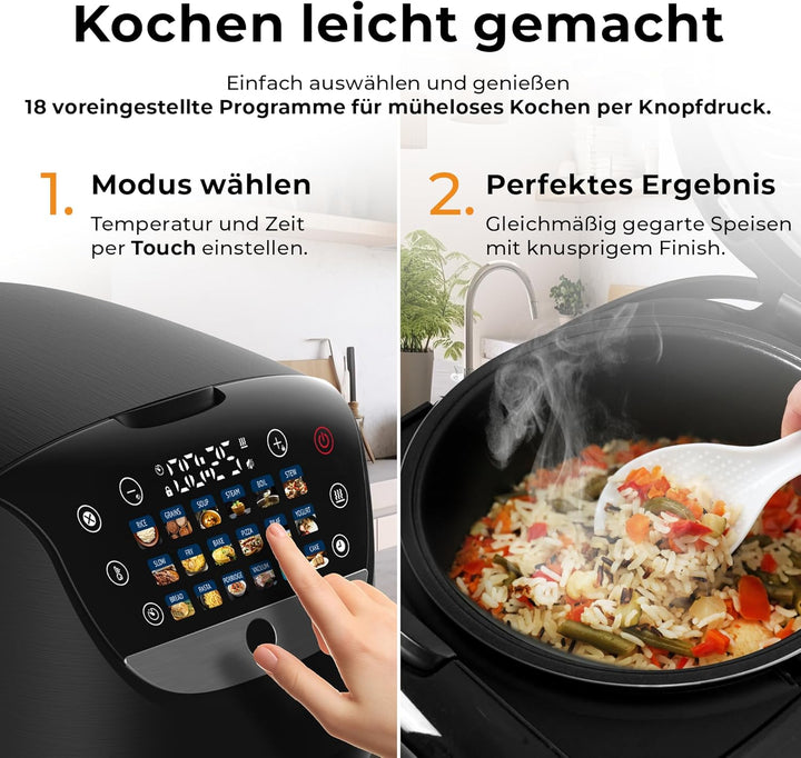 Balter Reiskocher, Multikocher mit 18 Programme, 4L Rice Cooker, Multicooker, Fuzzy-Logic, Dampfgare