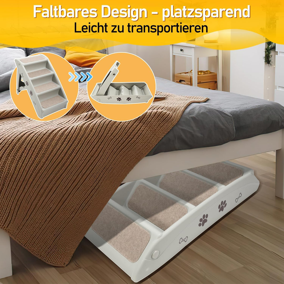Hundetreppe Klappbare Haustiertreppe 48,5 cm Hoch, 4-Stufig Faltbare Katzentreppe, Hunderampe, Maxim