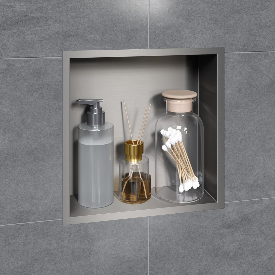 VILSTEIN Wandnische Dusche 30x30 cm - Randlose Duschnische - Silber - Einbauregal für Dusche im Aufp