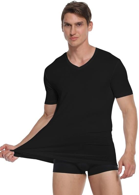 COLORFULLEAF 3/5er Pack Bambus V Ausschnitt T-Shirt Herren Stretch Unterhemd Männer Einfarbig Busine