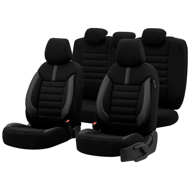 otoM Universelle Stoff/Leder Sitzbezüge 'Limited' Schwarz + Graue Nähten- 11-Teilig- - kompatibel mi