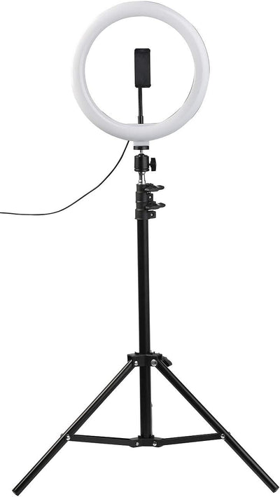 Somikon Handy Stativ mit Licht: LED-Ringlicht, Handy-Halter, Stativ, Fernauslöser, Ø 10" / 25 cm (Li