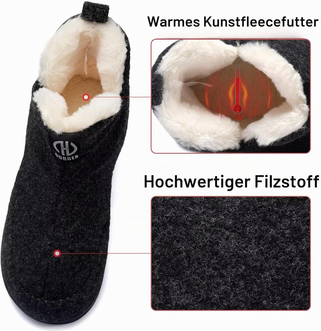 Filz Hausstiefel Herren Damen Plüsch Gefüttert Winter Warm Hohe Hausschuhe 38/39 EU T1 Schwarz, 38/3