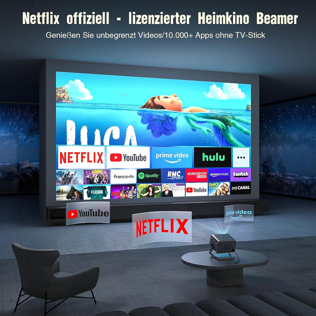 【Netflix vorinstalliert &amp; Dolby Audio】 VOPLLS Smart Beamer Autofokus/Trapezkorrektur Beamer 4K Heimk
