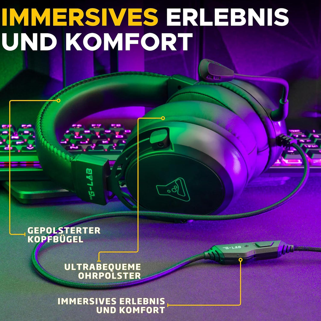 THE G-LAB Korp Titanium - Gaming Headset - Kabelgebundenes Gaming-Headset mit abnehmbarem Mikrofon,