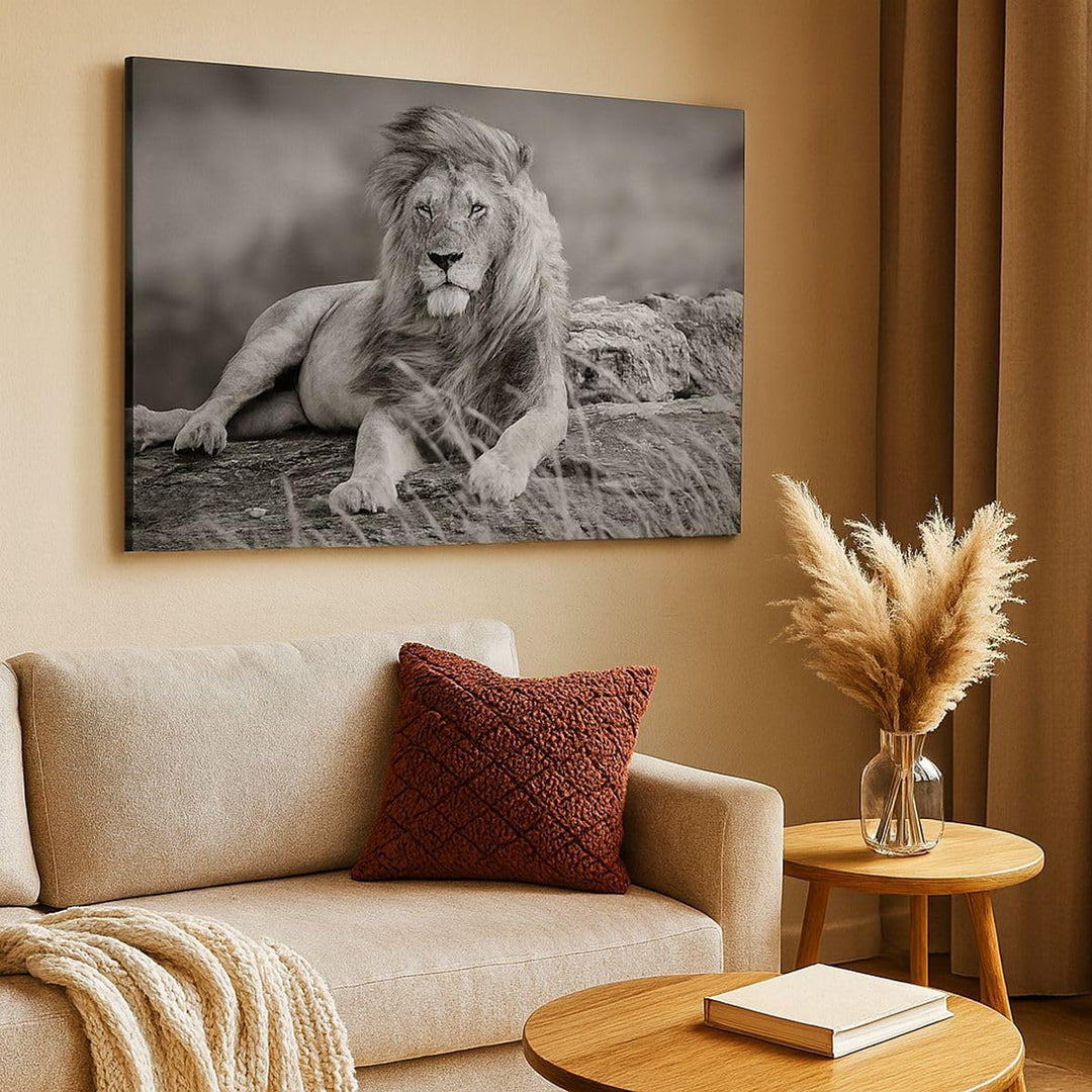 Bilder auf Leinwand 100x70cm Leinwandbild mit Rahmen Löwe Tier Natur Gross Wanddeko Bild Schlafzimme