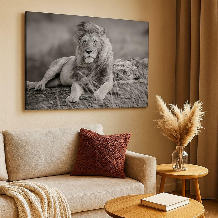 Bilder auf Leinwand 100x70cm Leinwandbild mit Rahmen Löwe Tier Natur Gross Wanddeko Bild Schlafzimme