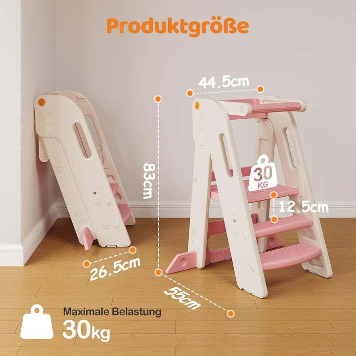 Onasti Lernturm für Kinder mit Sicherheitsgeländer, Lernturm Klappbar, Höhenverstellbar, Learning To