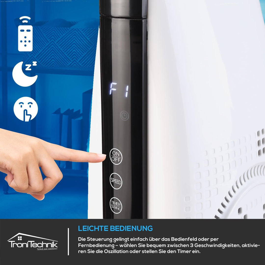 Tronitechnik® Turmventilator TUV05 Standventilator 88 cm mit Oszillation Timer 3 Stufen leise platzs