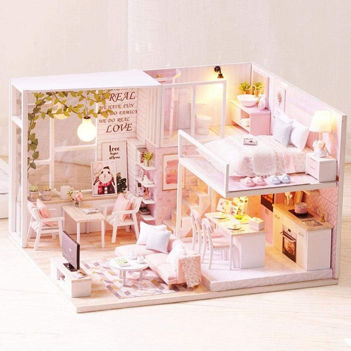 Puppenhaus Miniatur DIY Kit, Holz 1:24 Miniatur Puppenhaus LED Lichtmöbel Puppenhaus Kit DIY Haus Mo