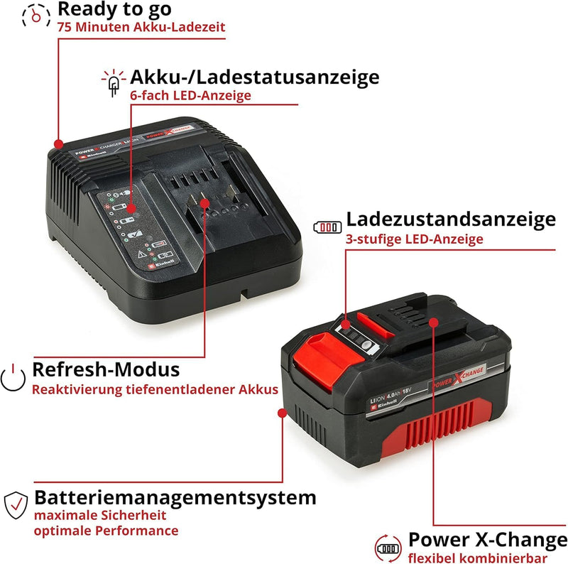 Original Einhell Starter Kit 4,0 Ah Akku und Ladegerät Power X-Change (Li-Ion, 18 V, 75 min Ladezeit