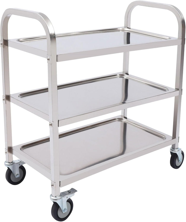 3 Etagen Küchenwagen,Edelstahl Servierwagen mit 4 Räder Edelstahlwagen 20kg/44.09lbs,für Restaurants