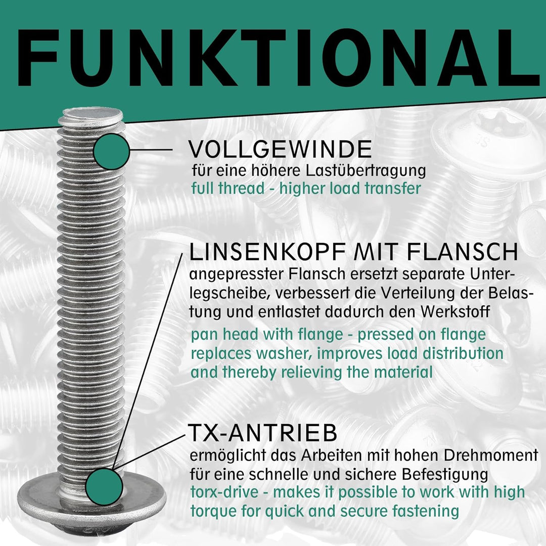 Linsenkopfschraube mit Flansch und Innensechsrund/Torx (ISR,TX) nach Norm: ISO 7380-2 rostfreier Ede