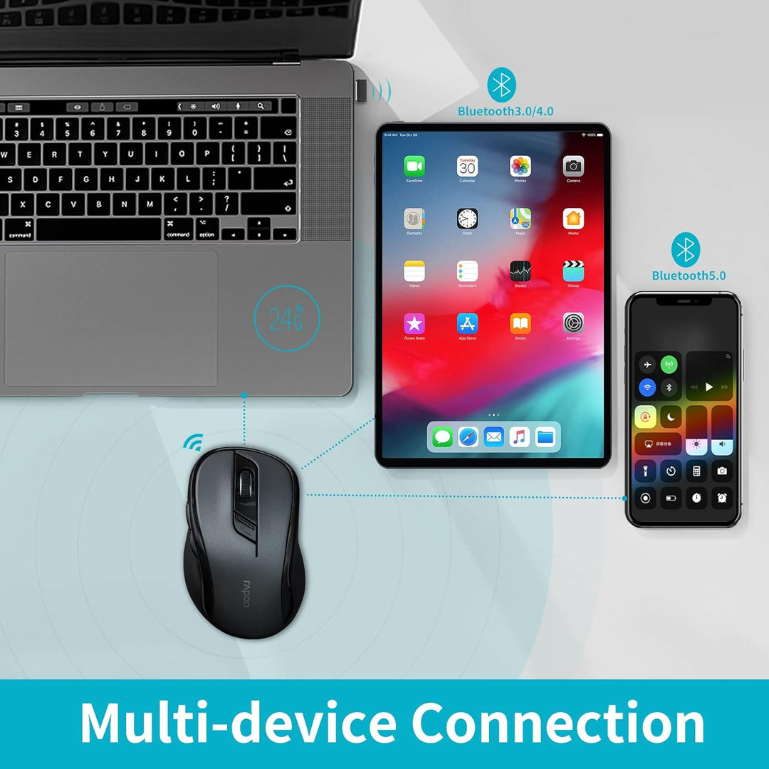 Rapoo M500 Silent kabellose Maus wireless Mouse 1600 DPI Sensor 12 Monate Batterielaufzeit leise Tas
