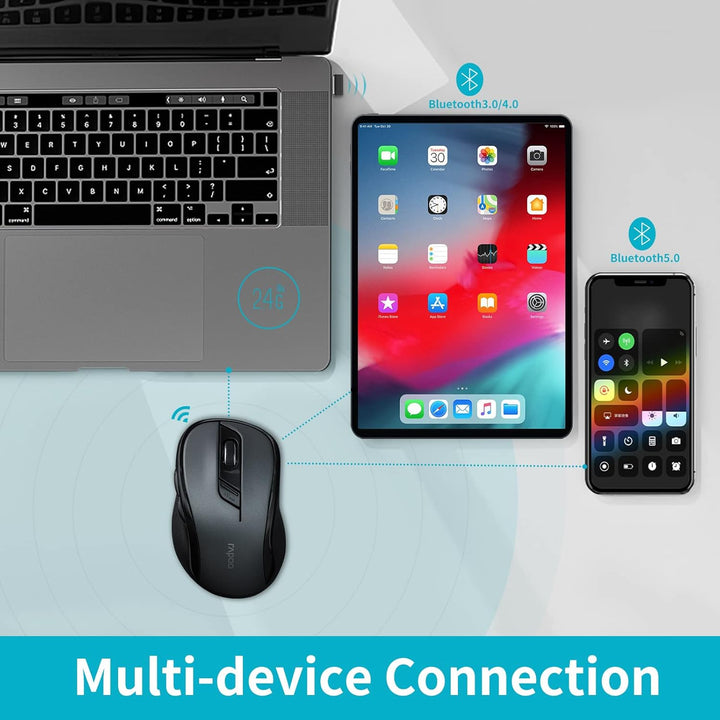 Rapoo M500 Silent kabellose Maus wireless Mouse 1600 DPI Sensor 12 Monate Batterielaufzeit leise Tas
