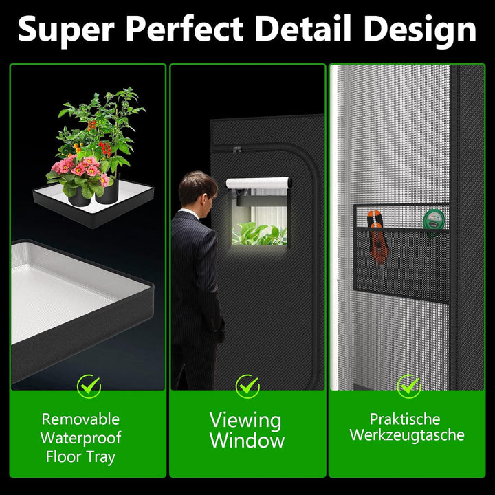 Growzelt Komplettset Led Grow Tent Kit 200W LED Vollspektrum Grow Lampe Dimmbar, 100x100x200cm GrowZ