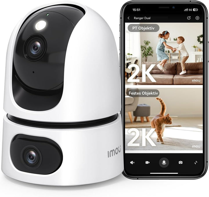 Imou 2K+2K QHD Dual Kameras Überwachungskamera Innen mit Person/Haustiererkennung, 360° PTZ WLAN Kam