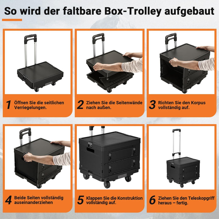 𝗝𝗮𝘅𝗴𝘂𝗼𝗺 Einkaufswagen faltbar 48L, Transportbox mit Rollen, Schwarz | Faltbare 48L Transportbox mit