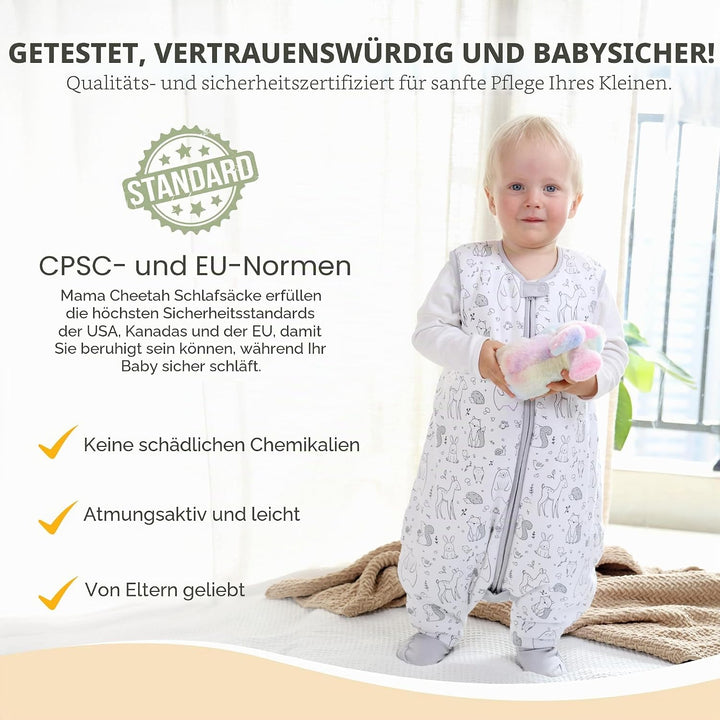 Mama Cheetah Baby Schlafsack, Bio-Baumwolle, Tragbare Babydecke, Schlafsack mit 2-Wege-Reissverschlu