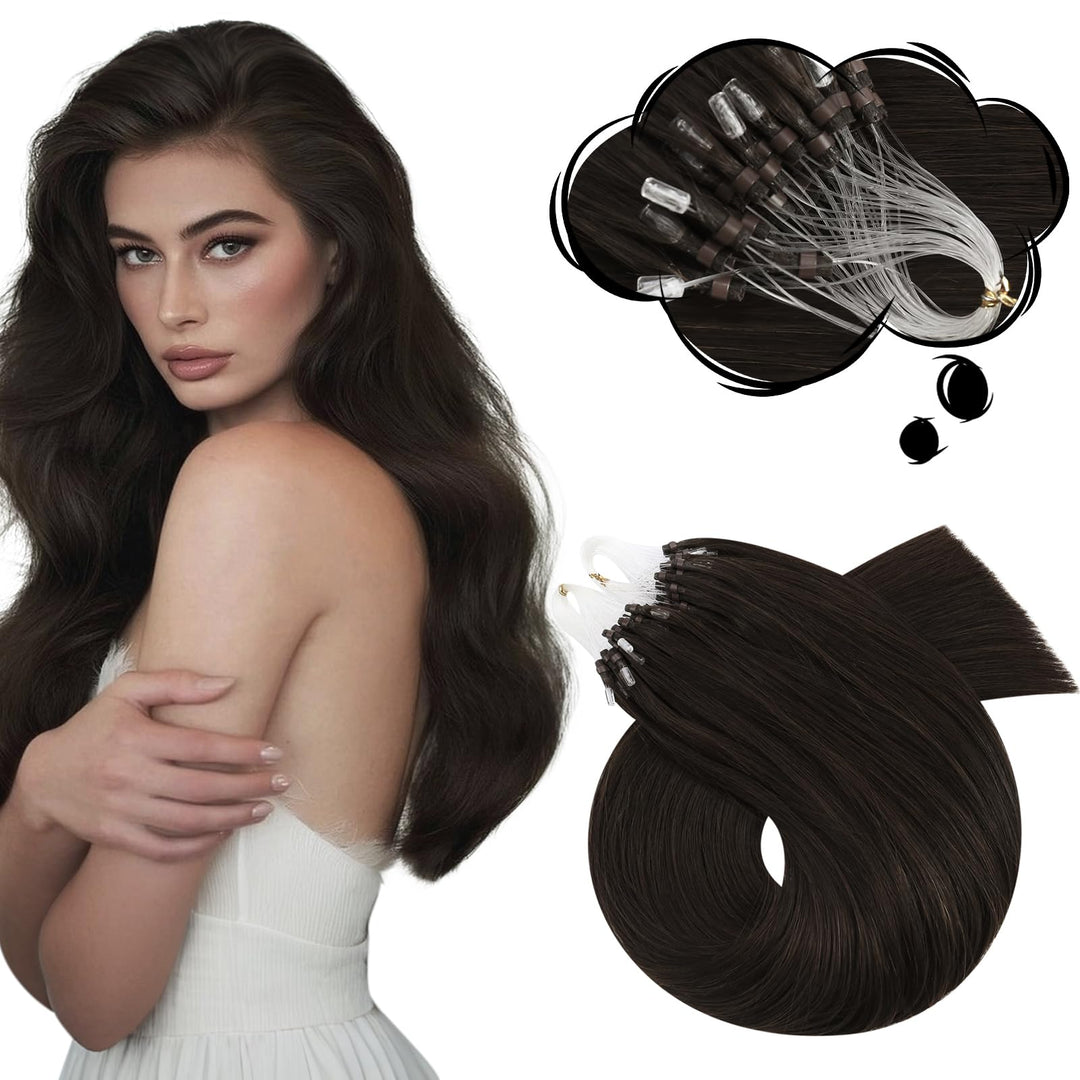 Moresoo Echthaar Extensions Microring Braun Echthaar 35cm Pre Bonded MicroRing Haarverlangerungen Re