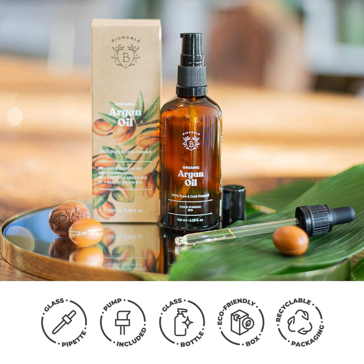 Bionoble Arganöl Bio 100ml - 100% Rein, Natürlich und Kaltgepresst & Rizinusöl Bio 100ml - 100% Rein