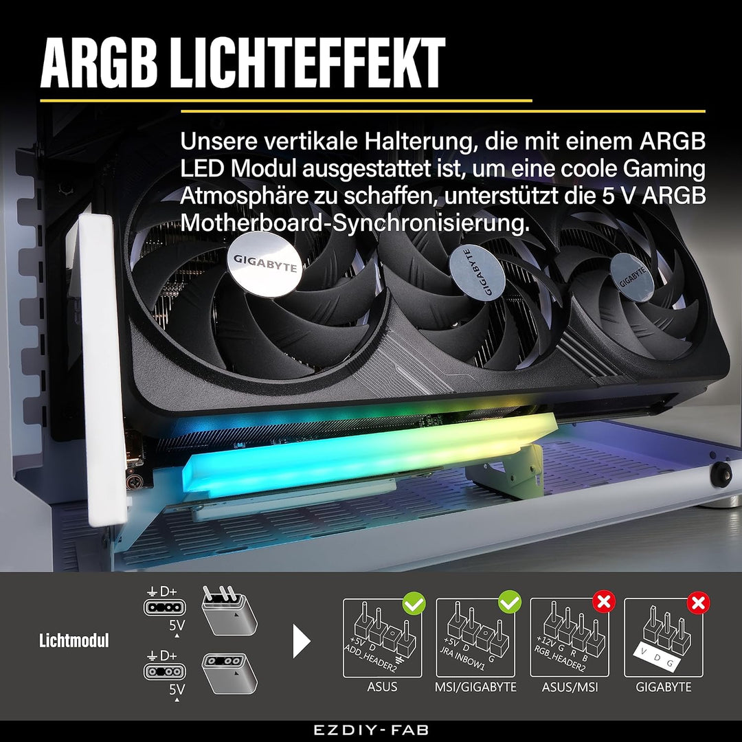 EZDIY-FAB PCIe 4.0 GPU Halterung mit ARGB LED-Modul,Multi-Winkel-Einstellung mit All Weissem Riser K