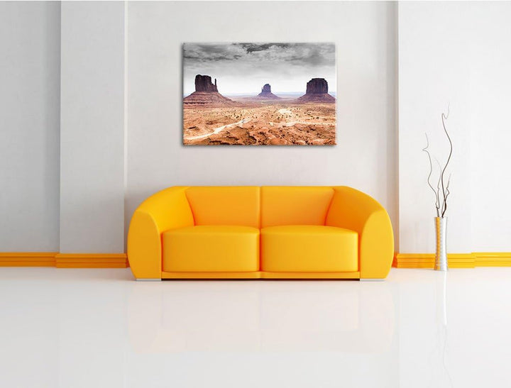 schönes Monument Valley schwarz/weiss Format: 100x70 auf Leinwand, XXL riesige Bilder fertig gerahmt