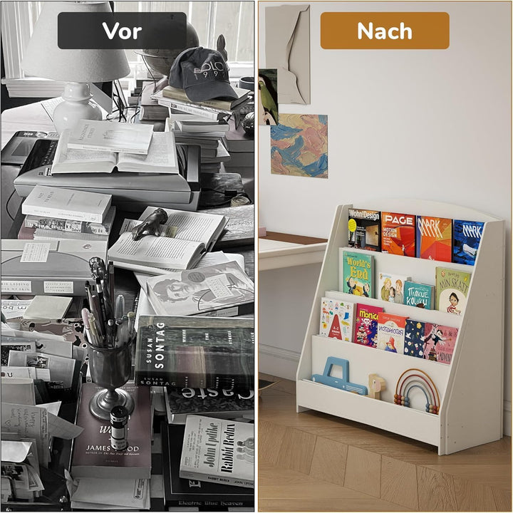 4 Tier Bücherregal Kinder Montessori Kinderregal 88cm Höhe, Kinderzimmer Spielzeug Aufbewahrung Büch