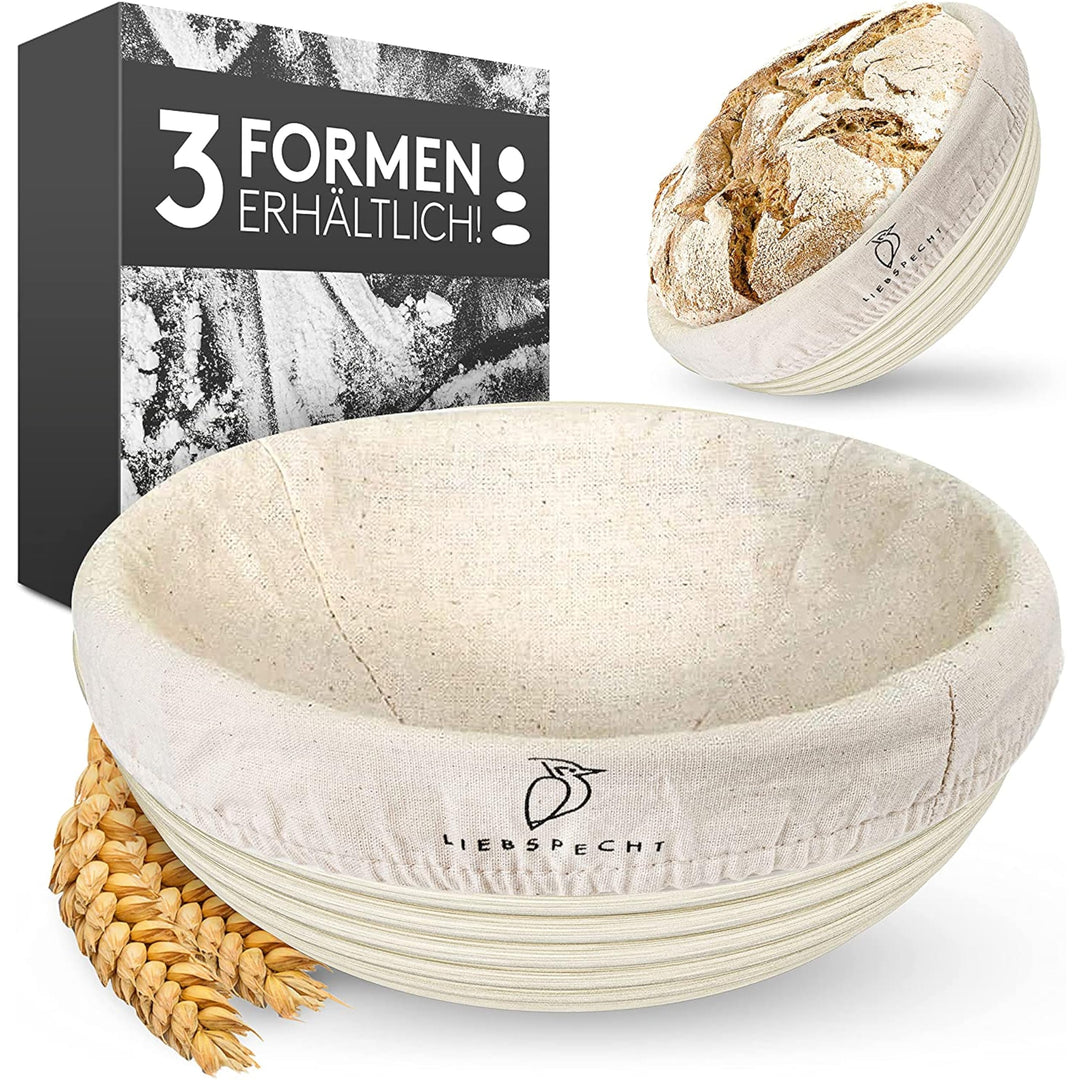 Hochwertiger Gärkorb rund (25cm) - Peddigrohr Brotbackform mit waschbarem Leineneinsatz - Optimal fü