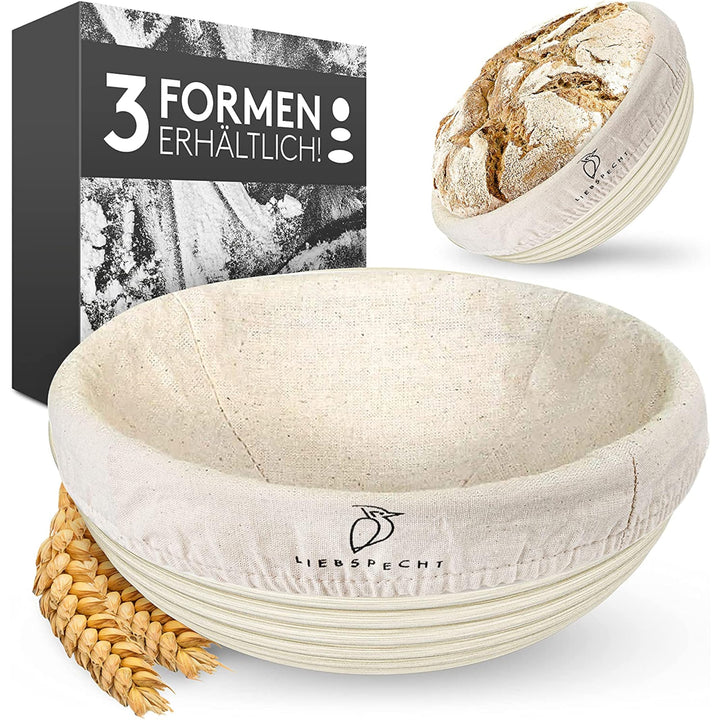 Hochwertiger Gärkorb rund (25cm) - Peddigrohr Brotbackform mit waschbarem Leineneinsatz - Optimal fü